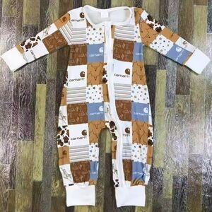 Bamboo Carhartt Kids Patchwork One Piece - Brown and Blue